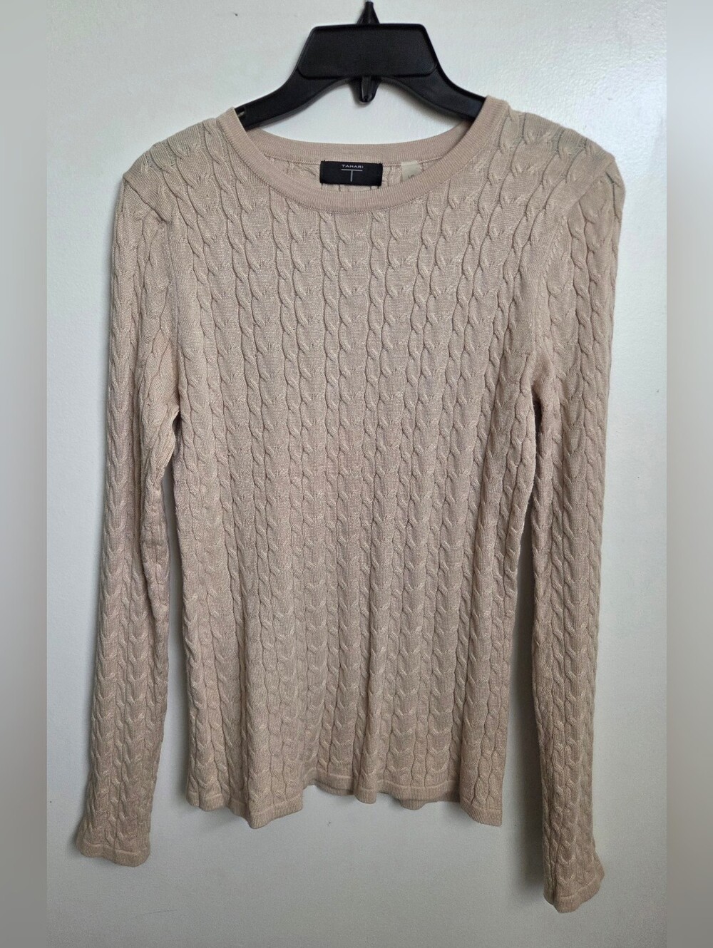 Tahari Cream Cable Knit Pullover Sweater Women's Size Large Like NEW